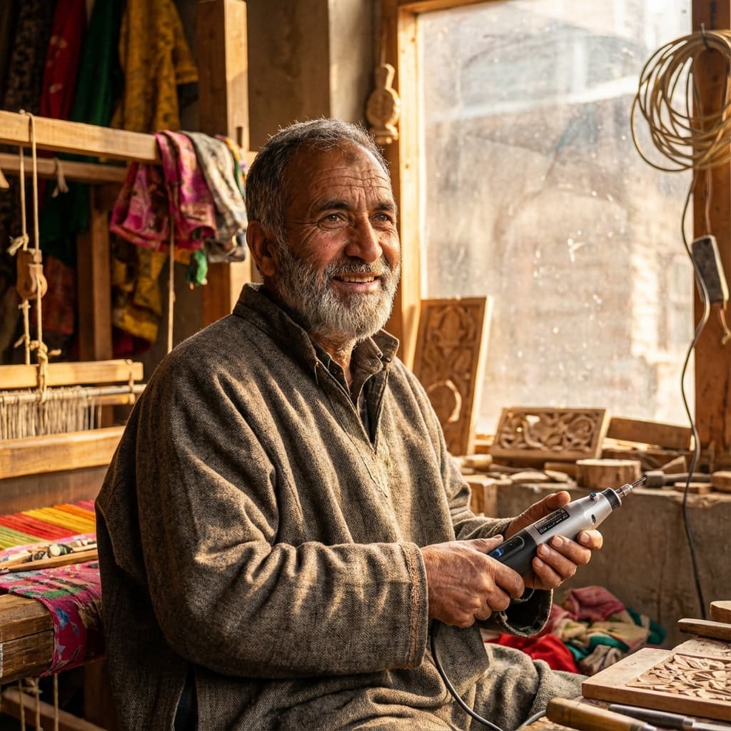 Kashmiri Artisan with Modern Tools